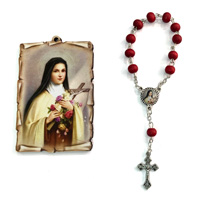 068D - Desetica krunice s drvenim privjeskom sv. Male Terezije